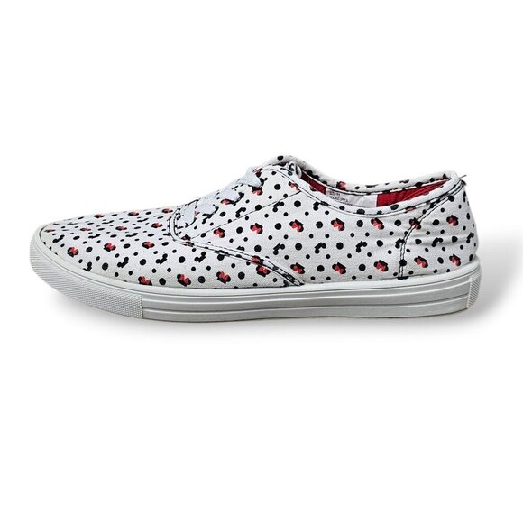 🔥Disney Minnie Mouse Women's Canvas Lace Up Polka Dot White Black Shoe Sneakers - Picture 1 of 11